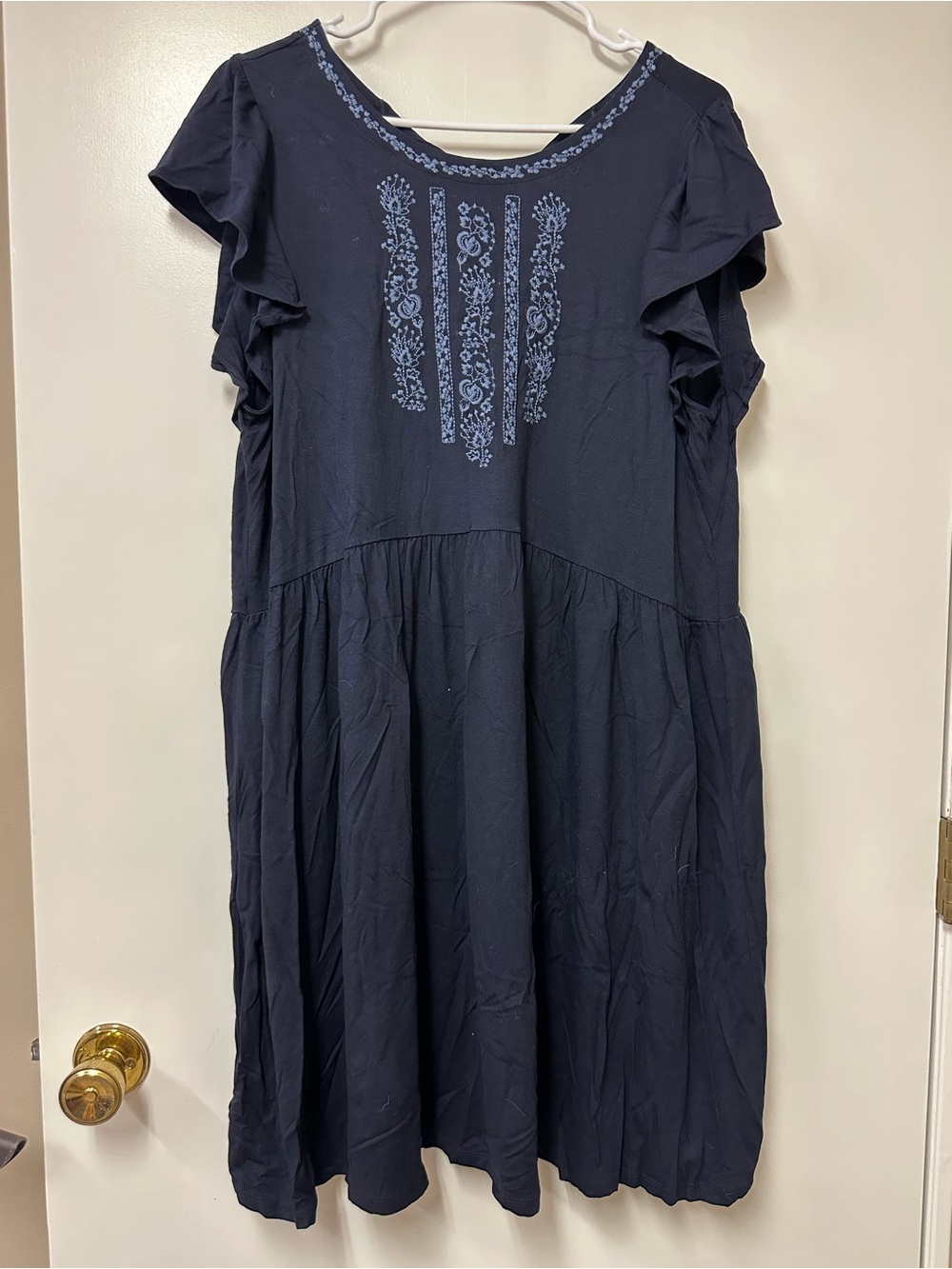 LOFT Navy Blue Embroidered Mini Dress